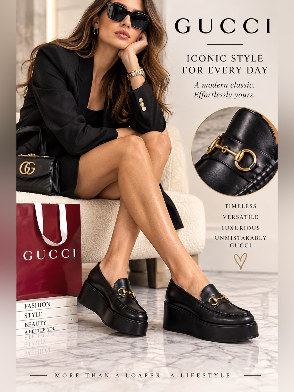Gucci Black Leather Horsebit Slip-On Loafers with Gold Hardware